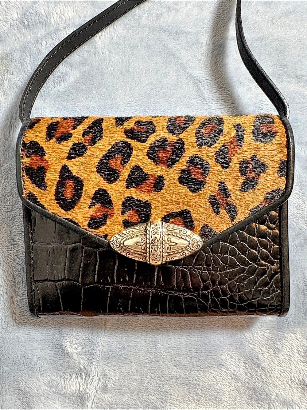 Brighton Leopard Print Croc-Embossed Mini Crossbody Bag
